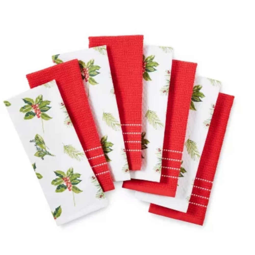 Martha Stewart Anti-microbial Kitchen Holiday Mistletoe Holly Towels